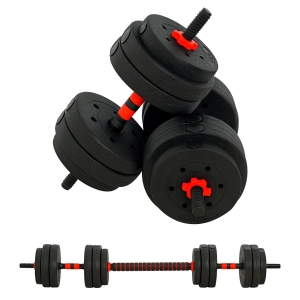 HOMCOM Haltères 25Kg 2en1 Acier Noir Rouge - Musculation