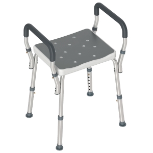 HOMCOM Tabouret de douche pour personnes âgées et handicapées avec accoudoirs, hauteur réglable, patins antidérapants, gris