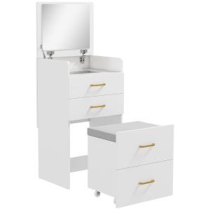 HOMCOM Dressing Table with Mirror & Stool, Drawers, White