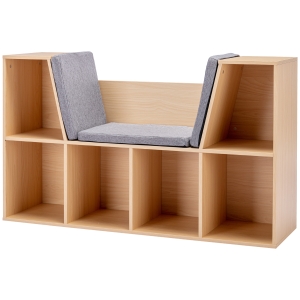 HOMCOM Regał dla Dzieci 2 w 1 + Ławka z Poduszkami 103 cm x 30 cm x 62 cm Biały + Szary