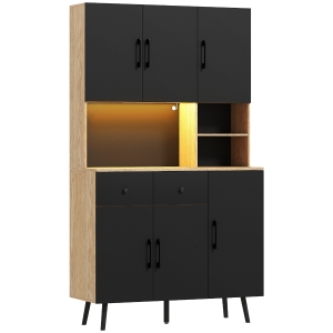HOMCOM Buffet cuisine meuble cuisine rangement haut avec lumière LED RGB plan de travail 6 portes 2 tiroirs 100x40x176cm noir