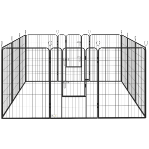 PawHut Parque para Perros de 12 Paneles con 2 Puertas Corralito para Perros para Exterior Interior de Acero 80x120 cm Negro