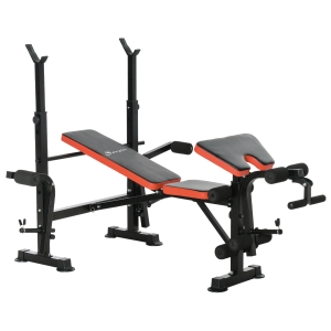 HOMCOM Adjustable Weight Bench with Leg Extension, Barbell Rack, Preacher Curl Pad, Butterfly, Multi-Function Home Gym Bench for Strength Training, Red
