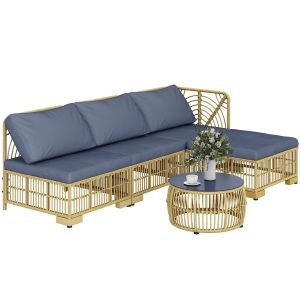 Outsunny Set de Mobilier din Rachita de 5 Bucati, Gri