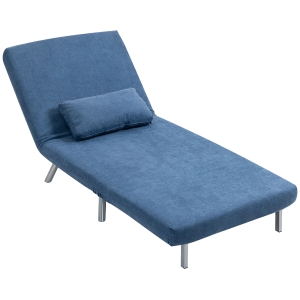 HOMCOM Fotel z funkcją łóżka, design 2-w-1, fotel do spania, łóżko dla gości, tapicerka materiałowa, z poduszką, Niebieski