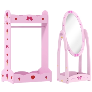 AIYAPLAY Kids Clothes Rail & Mirror Set with Storage Pink