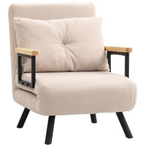 HOMCOM Sofá Cama Individual Plegable Sofá Cama Convertible 4 en 1 Respaldo Ajustable de 5 Niveles y Almohada 63x73x81 cm Beige