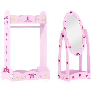 AIYAPLAY Kids Clothes Rail & Mirror Set with Storage Pink