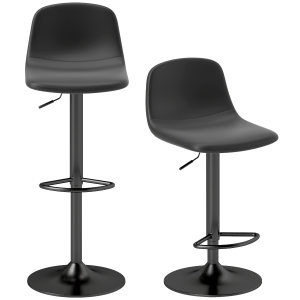 HOMCOM 2 Bancos de Bar Reguláveis em Altura 84-104 cm com Encosto e Apoio para os Pés Estofadas em PU Giratórias em 360° Preto