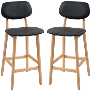 HOMCOM Set of 2 bar stools, high chairs, synthetic upholstery with backs and wooden legs, black