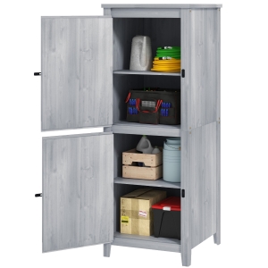 Outsunny Abri de jardin en bois, armoire de jardin avec étagères détachables, portes verrouillables, 60 x 60 x 160 cm, gris clair