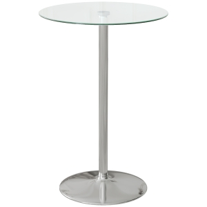 HOMCOM Masă Înaltă de Bar Modernă Rotundă cu Bază din Oțel și Blat din Sticlă, Ø70x102cm, Transparentă