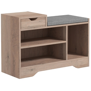HOMCOM Banco Zapatero Moderno con 3 Estantes Abiertos y Cajones, en Madera, Poliéster y Esponja, 76.5x30x52 cm, Gris