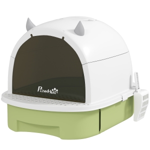 PawHut Geschlossene Katzenstreu mit herausnehmbarem Tablett, Schaufel und Aktivkohlefilter, Multicolor
