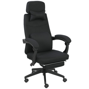 Vinsetto Fauteuil de bureau chaise de bureau grand confort dossier réglable repose-pied roulettes 360° lin 62 x 68 x 127 cm noir