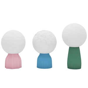 HOMCOM Conjunto de 3 Candeeiros de Mesa de Cabeceira 3D Candeeiros de Mesa com 3 Cores Brilho Ajustável em 10 Níveis Conexão USB Branco
