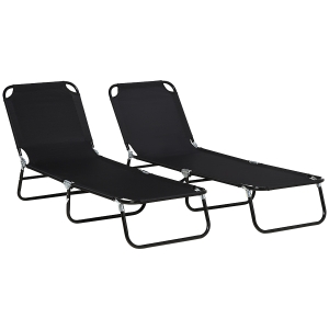 Outsunny Folding Sun Loungers Metal Frame Set of Two Black