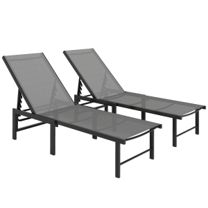 Outsunny Garden Sun Loungers Set of 2 Adjustable Steel Grey