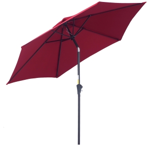 Outsunny Parasol droit parasol inclinable de jardin balcon terrasse manivelle toile polyester imperméabilisée haute densité 180 g/m² Ø2,6 x 2,35H m aluminium rouge vineux