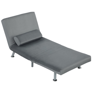 HOMCOM Składany fotel z funkcją łóżka, rozkładany fotel relaksacyjny w stylu welurowym, regulowane oparcie, 75 x 70 x 75 cm, Szary