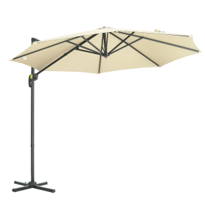 Outsunny Umbrela de Soare pentru Gradina Descentrata cu Inclinare Reglabila si Pivotanta la 360°, Ø293x248cm Alb Crem