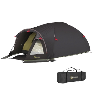 Outsunny Cort de Camping pentru 2-4 Persoane cu 2 Camere, Ușă, Ferestre și Geantă, 330x190x120 cm, Negru
