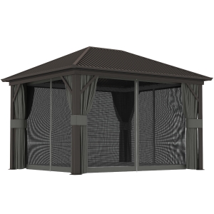 Outsunny 3.6 x 3 m Aluminium Hardtop Gazebo with Smart Drainage System and Ceiling Hooks- Dark Grey