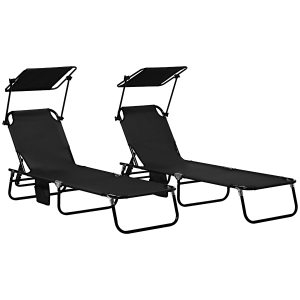 Outsunny Folding Sun Loungers Set of Two Black