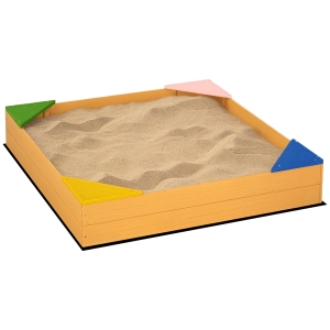 Outsunny Arenero Infantil de Madera para Niños de 3-8 Años con Tela no Tejida y 4 Asientos para Jardín 109x109x19,8 cm Natural
