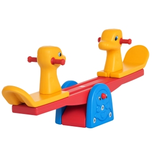 HOMCOM Sube y Baja Infantil Columpio Balancín para Niños con Respaldo Manillar Texturizado en Forma de Jirafa Carga 20kg por Asiento para Interior y Exterior 150x32x60 cm Multicolor