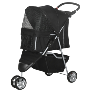 PawHut Hundekinderwagen für kleine Hunde, faltbar mit schwenkbaren Rädern und Bremse, 75x45x97 cm, Schwarz