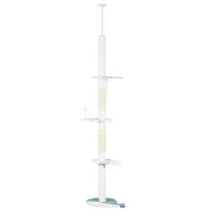 PawHut Katzenbaum an der Decke mit Höhenverstellbarem Pfosten von 225-255 cm, Ball und Plattformen, Weiß
