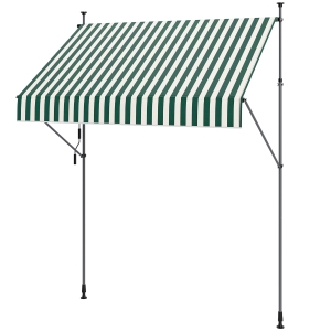 Outsunny Sonnensegel 2x1,2 m mit höhenverstellbaren Stützen und Kurbel, aus Aluminium, Metall und Polyester, Grün und Weiß