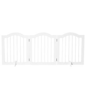 PawHut 3 Panels Dog Gate w/ Support Feet Fence Safety Barrier Freestanding Wood White