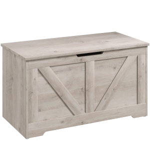 HOMCOM Baúl de Almacenaje para Dormitorio 100 L Puff de Almacenaje con Tapa Bisagra de Seguridad 80x40x45 cm Gris