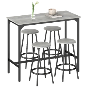 HOMCOM Set da Pranzo con Bancone da Bar e Sgabelli Grigio e Nero