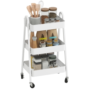 HOMCOM Carrello Cucina a 3 Livelli e Ruote con Freno Bianco