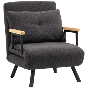 HOMCOM Poltrona Convertível em Cama Poltrona 3 em 1 Convertível em Cama com Encosto Ajustável em 5 Níveis 63x73x81 cm Cinza