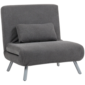 HOMCOM Sofá Cama Individual 3 em 1 Poltrona Cama Dobrável com Encosto Ajustável de 5 Níveis e Almofada 80x75x83 cm Cinzento
