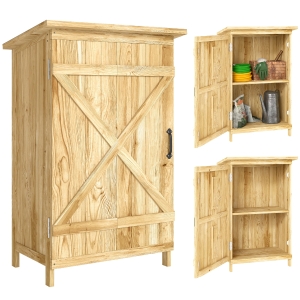 Outsunny Caseta de Jardín de Madera 63,5x40x90 cm Armario para Almacenaje de Herramientas con 2 Estantes y Puerta Natural