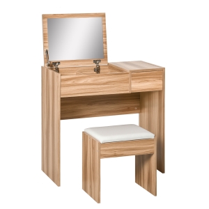 HOMCOM Makeup Desk Set with Mirror & Stool Natural