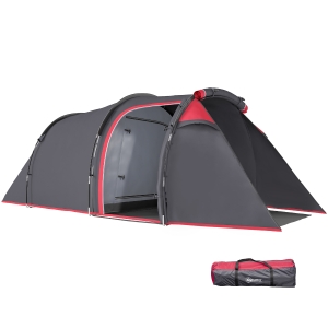 Outsunny Cort pentru Camping 2 Locuri cu Vestibul Mare, Cort Impermeabil Usi cu Fermoar, 426x206x154cm Gri