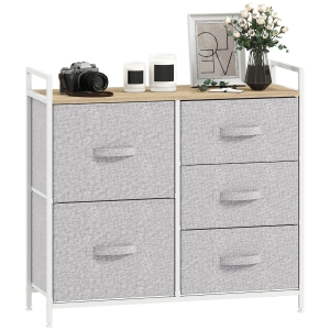 HOMCOM Commode 5 Tiroirs Gris Rangement Chambre Salon