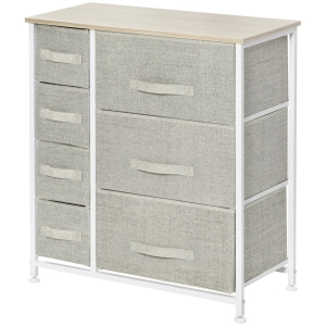 HOMCOM Commode Moderne 7 Tiroirs Tissu Cadre Acier Gris