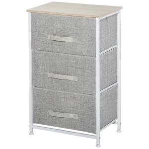 HOMCOM Chiffonnier Moderne 3 Tiroirs Tissu Gris Cadre Acier MDF