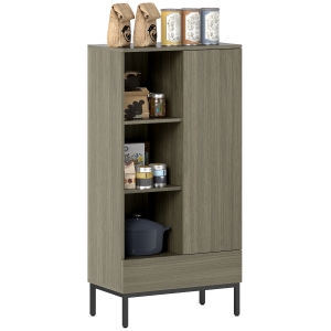 HOMCOM Buffet meuble de rangement avec placard à portes, tiroir, 3 compartiments ouverts et étagères réglables, gris