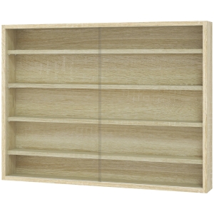 HOMCOM Wandvitrine mit 5 verstellbaren Regalen aus Spanplatten mit Glastüren, 80x9.5x60 cm, Holzfarbe
