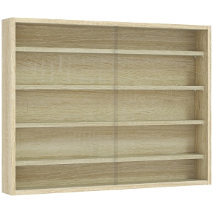 HOMCOM Estante Expositor a 5 Estantes Ajustables en Aglomerado con Puertas de Vidrio, 80x9.5x60 cm, Madera Natural