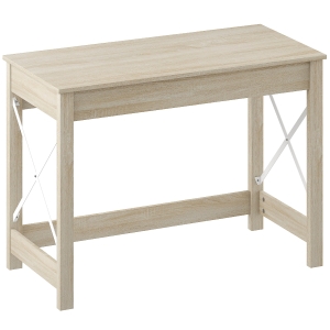HOMCOM Secretária Moderna Mesa de Estudo com Estrutura de Aço Mesa de Computador 105x50x76 cm Madeira e Branco