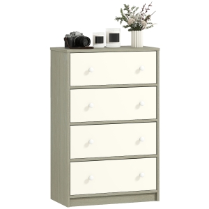 HOMCOM Cassettiera 4 Cassetti Pieghevoli con Maniglie Doppie, in Legno, Acciaio e Tessuto, 58x30x91 cm, Bianco e Grigio
